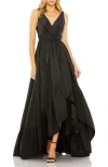Mac Duggal Taffeta Hi-low Ruffle Gown In Black