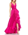 Mac Duggal Faux Wrap Tier Gown In Magenta