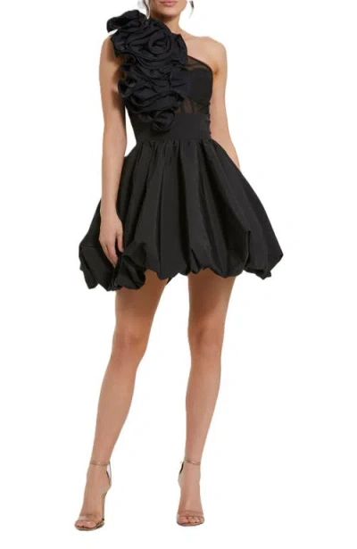 MAC DUGGAL MAC DUGGAL TAFFETA ONE SHOULDER RUFFLE BUBBLE MINI DRESS