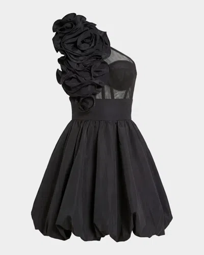 Mac Duggal Taffeta One Shoulder Ruffle Bubble Mini Dress In Black