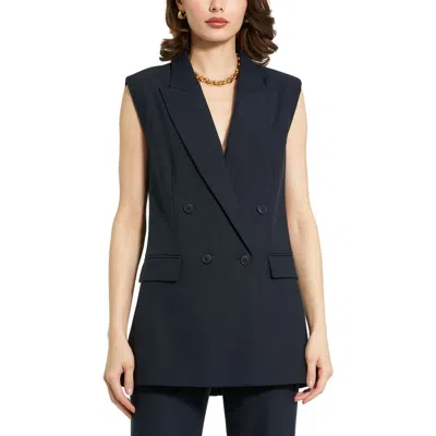 Mac Duggal Tailored Crepe Sleeveless Blazer Vest In Navy