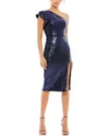 Mac Duggal Sequined Flutter One Shoulder Fitted Midi Dress In Blue