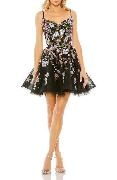 MAC DUGGAL MAC DUGGAL THIN STRAP FLORAL EMBROIDERED MINI DRESS