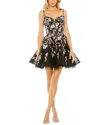 Mac Duggal Thin Strap Floral Embroidered Mini Dress In Black