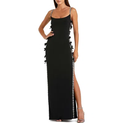 Mac Duggal Thin Strap Jersey Gown With Bow Details In Black