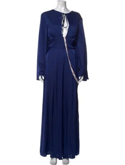 Pre-owned Mac Duggal Tie Neck Long Dress In Blue