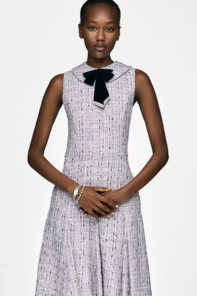 Mac Duggal Tie-neck Midi Dress In Gray