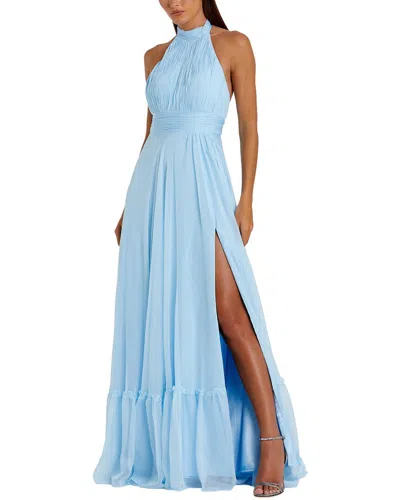 Mac Duggal Tiered Chiffon Halter Gown In Blue