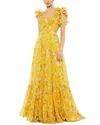 Mac Duggal Floral Chiffon Cutout Ballgown