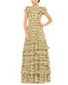 Mac Duggal Tiered Ruffle Maxi Dress In Multi