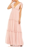 Mac Duggal Tiered V-neck Plunging Maxi Dress