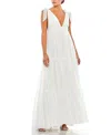 Mac Duggal Tiered V-neck Plunging Maxi Dress In White