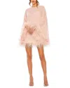 Mac Duggal Long Sleeve Feather Trim Trapeze Minidress
