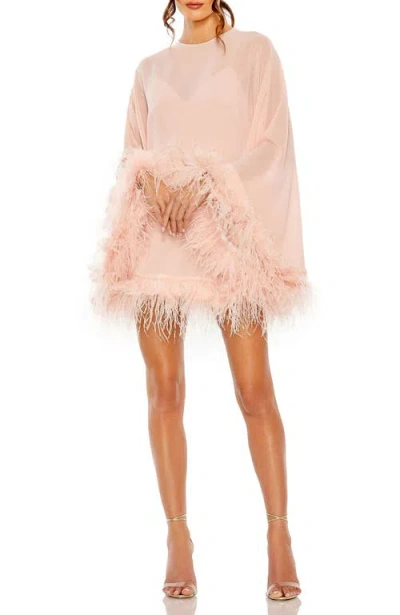 MAC DUGGAL MAC DUGGAL TRAPEZE DRESS WITH FEATHER TRIM