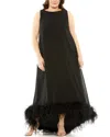 Mac Duggal High Neck Feather Hem Plus Size Gown
