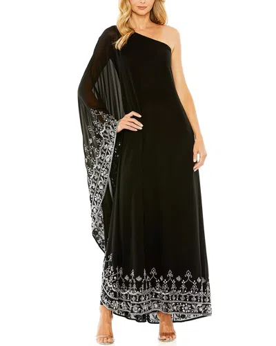 Mac Duggal One Shoulder Embellished Trapeze Gown In Black Silver