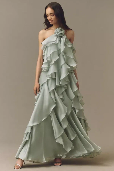 Mac Duggal Trapeze Halter Gown In Green