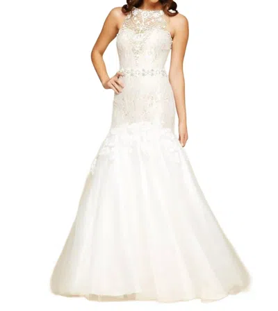 Mac Duggal Trumpet Ball Gown With Lace In Ivory/nude In White