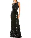 Mac Duggal Sleeveless Disc Sequin Gown In Black