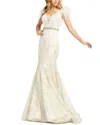 Mac Duggal Illusion Sequin Lace Feather Sleeve Mermaid Gown