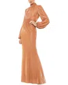 Mac Duggal Draped Glitter Fabric High Neck Puff Sleeve Trumpe Dress