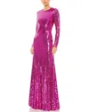 Mac Duggal Sequin Open Back Long Sleeve Column Gown