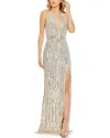 Mac Duggal Embellished Bead And Sequin Halter Strap Trumpet Gown