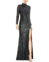 Mac Duggal Metallic Sequin Long Sleeve Gown In Pink