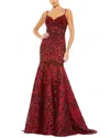 Mac Duggal Sequin Illusion Corset Trumpet Gown In Red