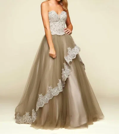 Mac Duggal Tulle Ball Gown In Charcoal In Brown