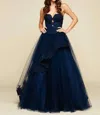 Mac Duggal Tulle Ball Gown In Navy In Blue