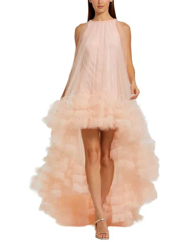Mac Duggal Tulle High Neck Sleeveless Ruffled Hem Hi-lo Gown In Multi