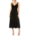 Mac Duggal Tulle V-neck Dress With Cascading Ruffles And Sleek Silhouette In Black