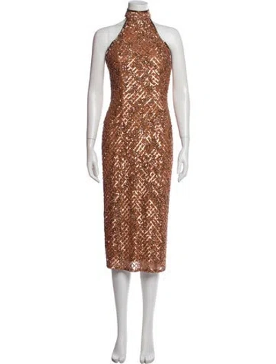 Pre-owned Mac Duggal Turtleneck Long Dress W/ Tags In Brown