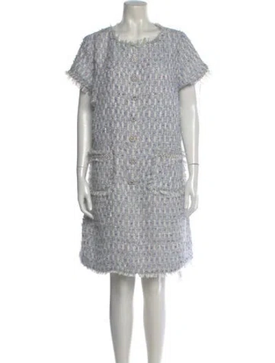 Pre-owned Mac Duggal Tweed Pattern Knee-length Dress In Blue