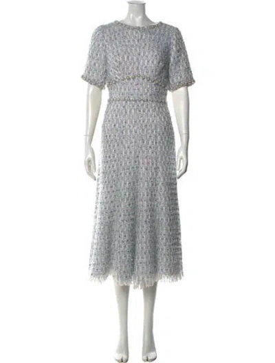 Pre-owned Mac Duggal Tweed Pattern Long Dress In Blue