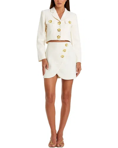 Mac Duggal Tweed Wrap Mini Skirt In White