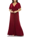 Mac Duggal Plus Size V-neck Solid Jersey Gown In Deep Red