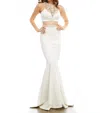 Mac Duggal Two-piece Mermaid Gown In Ivory/gold In Multi