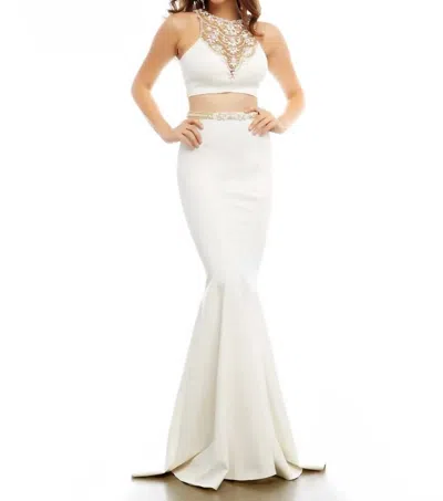 Mac Duggal Two-piece Mermaid Gown In Ivory/gold In Multi