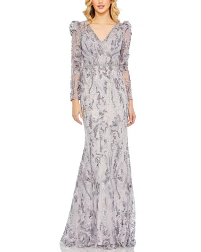 MAC DUGGAL MAC DUGGAL V-NECK EMBELLISHED PUFF SLEEVE GOWN