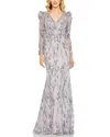 Mac Duggal V-neck Embellished Puff Sleeve Gown In Purple