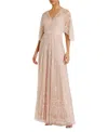 Mac Duggal V Neck Flutter Sleeve Embellished Mesh Gown In Pink