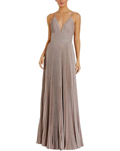 Mac Duggal V Neck Gown In Metallic