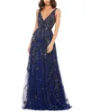 Mac Duggal V-neck Long Gown In Blue
