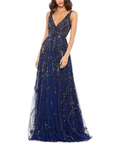 Mac Duggal V-neck Long Gown In Blue