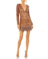 Mac Duggal Beaded Mini Sheath Dress In Copper