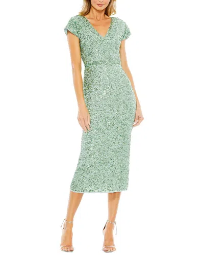 MAC DUGGAL MAC DUGGAL V NECK MIDI DRESS