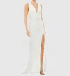 Mac Duggal V-neck Sequin Wrap Waist Gown In White In White