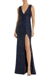Mac Duggal Sparkle Sequin Sheath Gown In Midnight